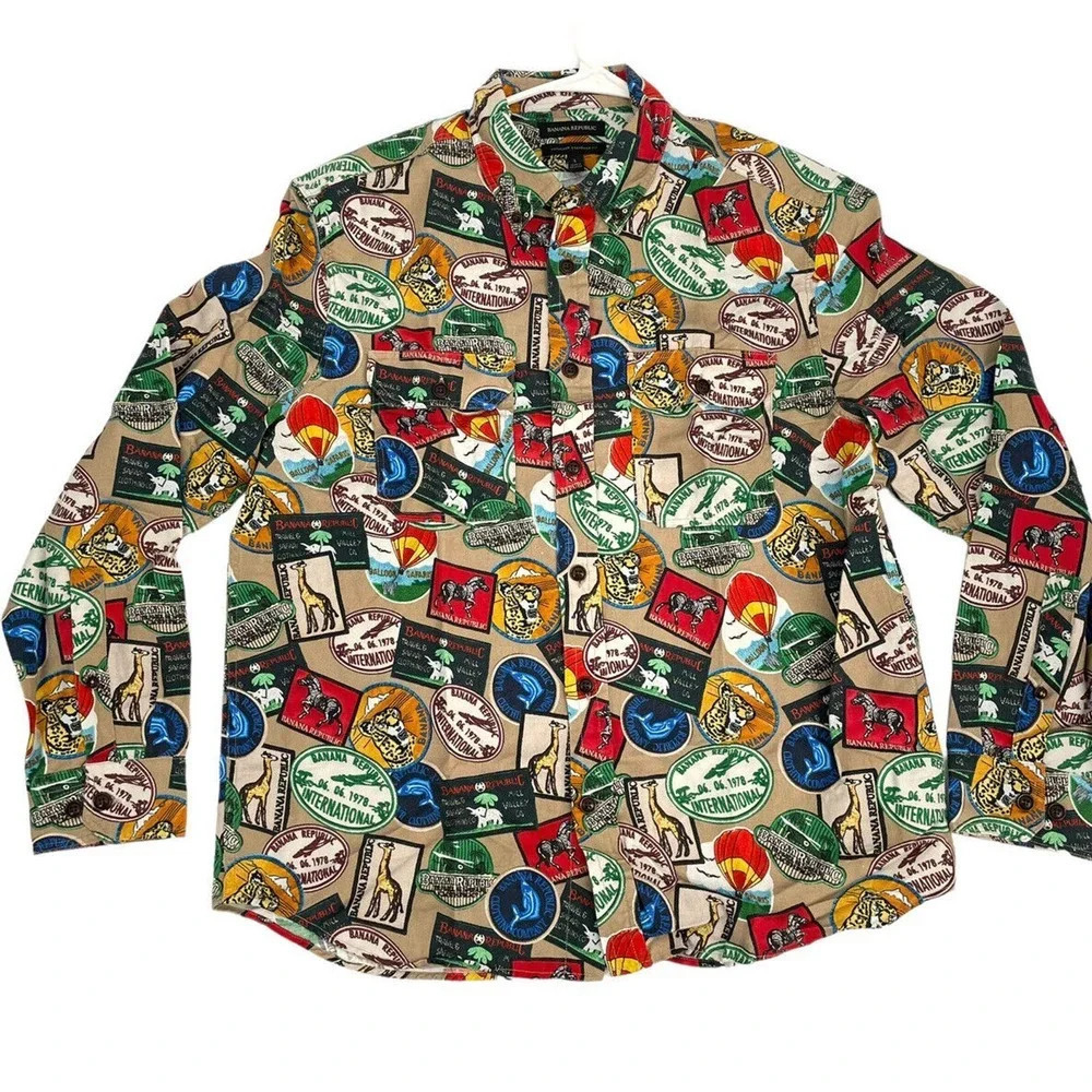 Banana Republic Men's Size Large Patchwork Expedition Button Down Shirt - Picture 2 of 12